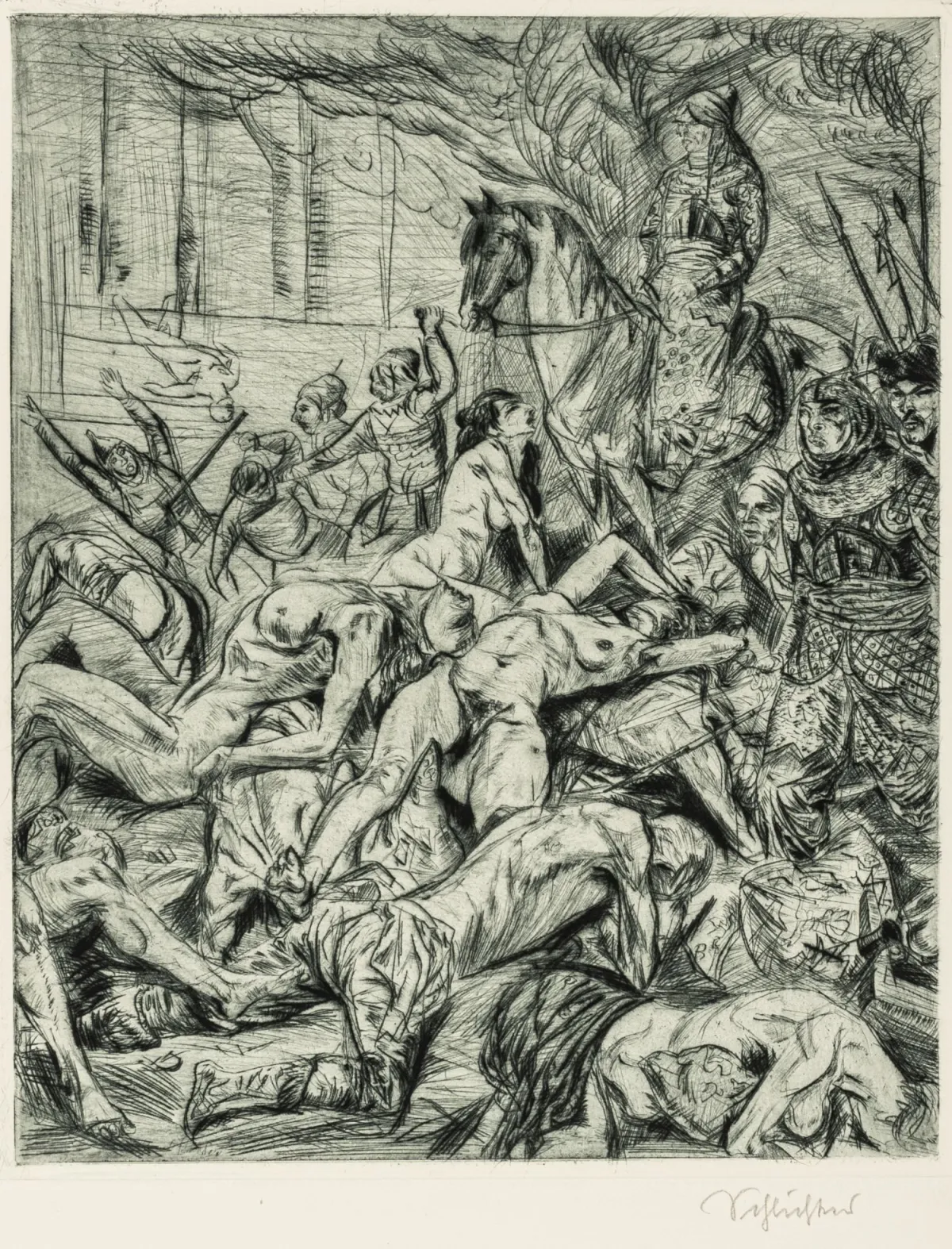 Schlichter, Rudolf – 巴格达的征服。坚实犊皮纸上的蚀刻版画。铅笔签名。1914年。版画尺寸：32,2 x 26,5 厘米。