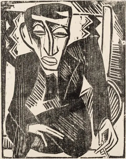 Schmidt-Rottluff, Karl – Ritratto G. (Simon Guttmann). Xilografia su velina color camoscio. 1914.