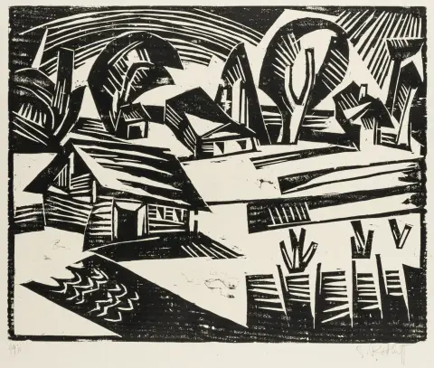 Schmidt-Rottluff, Karl – Paesaggio lituano. Xilografia su velina. Firmata e datata a matita. 1911.