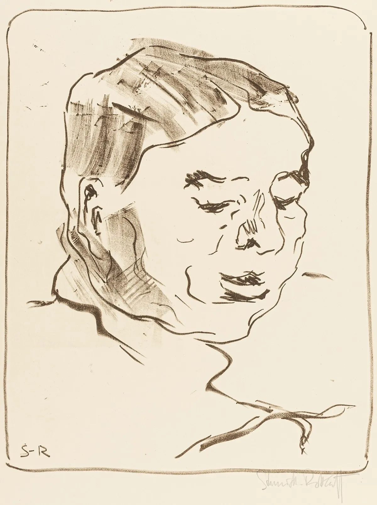 施密特-罗特卢夫，卡尔 – 无题。（肖像）。棕色粉笔石版画，绘于薄象牙色卡纸。铅笔签名、题名并标注日期。1908年。