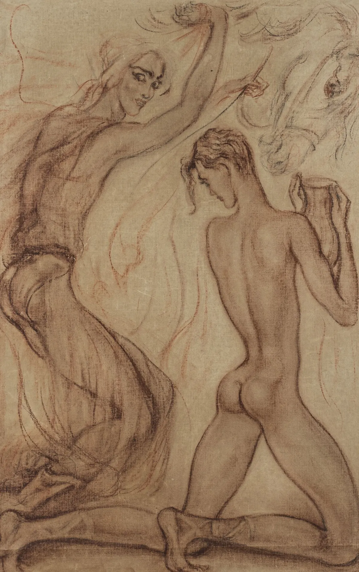 Schnackenberg, Walter（传）– 梅尔基奥（祭坛组画《神圣传说》）。红垩与深褐色颜料绘于棕色纸上。