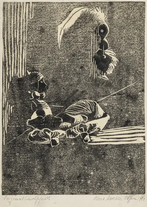 Siedhoff-Buscher, Alma – Senza titolo. Linoleografia su velina. Firmata e datata in basso a destra. In basso a sinistra iscritta "Original Linolschnitt"