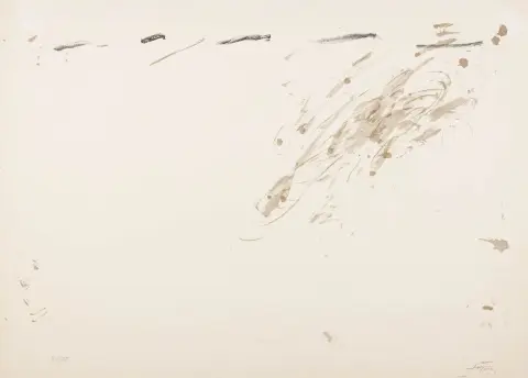 Tàpies, Antoni – Tirets supérieure. Litografia su velina spessa. Firmato in basso a destra a matita e numerato in basso a sinistra. Parigi, Maeght, 1967.