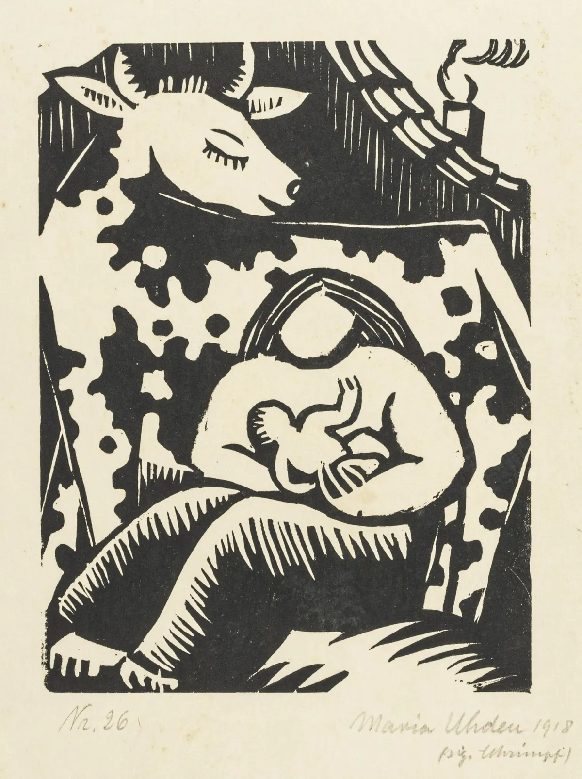 Uhden, Maria – 4幅不同纸张上的木刻版画合集。每幅均由Georg Schrimpf为Maria Uhden签名、编号并部分题名
