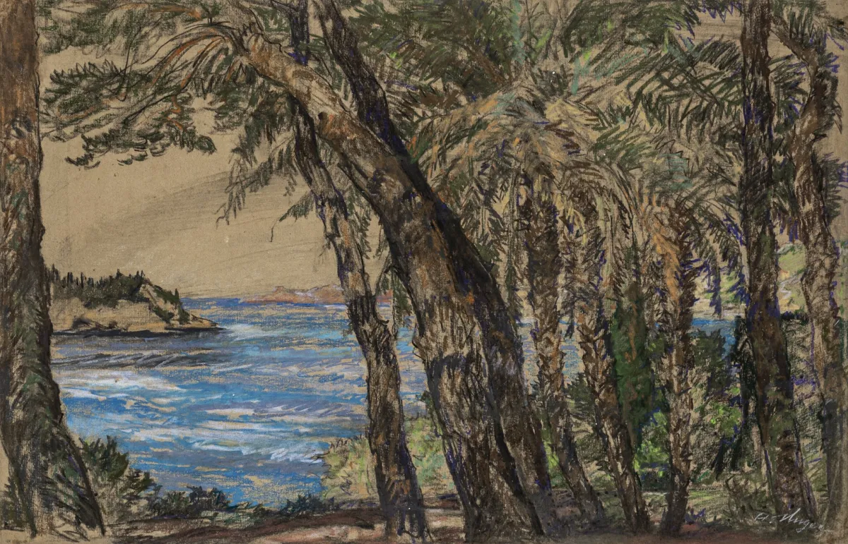 Unger, Hans – Senza titolo. (Marina di Ragusa). Pastello su carta brunastra. Firmato a matita in basso a destra. Circa 1910.