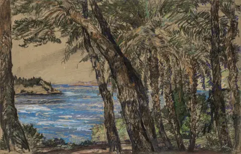 Unger, Hans – Senza titolo. (Marina di Ragusa). Pastello su carta brunastra. Firmato a matita in basso a destra. Circa 1910.