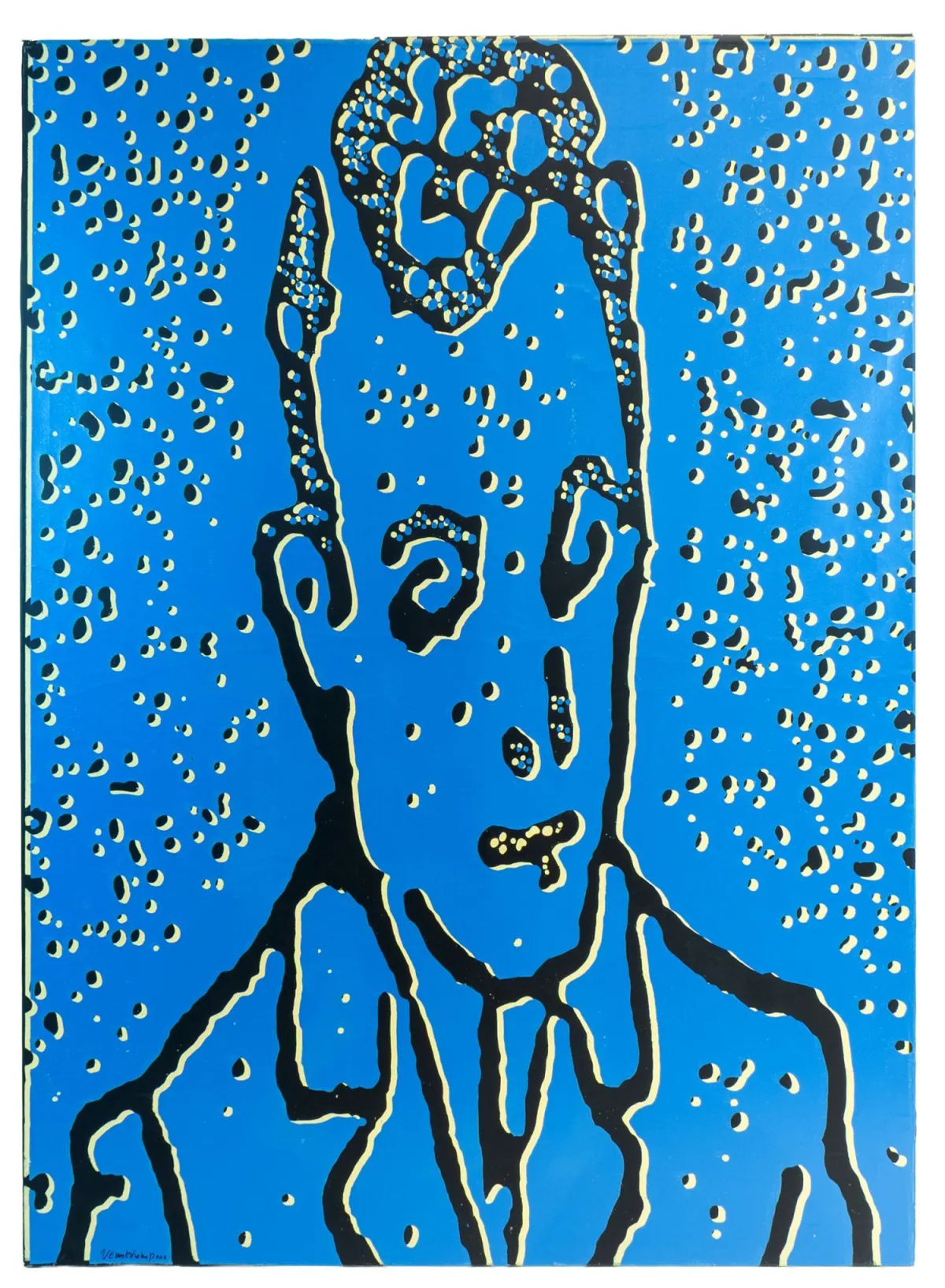Vennekamp, Johannes – Selbst in Blau。布面印刷油墨与丙烯。左下角签名并标注日期。2000年。画面尺寸：180 x 130 cm。…