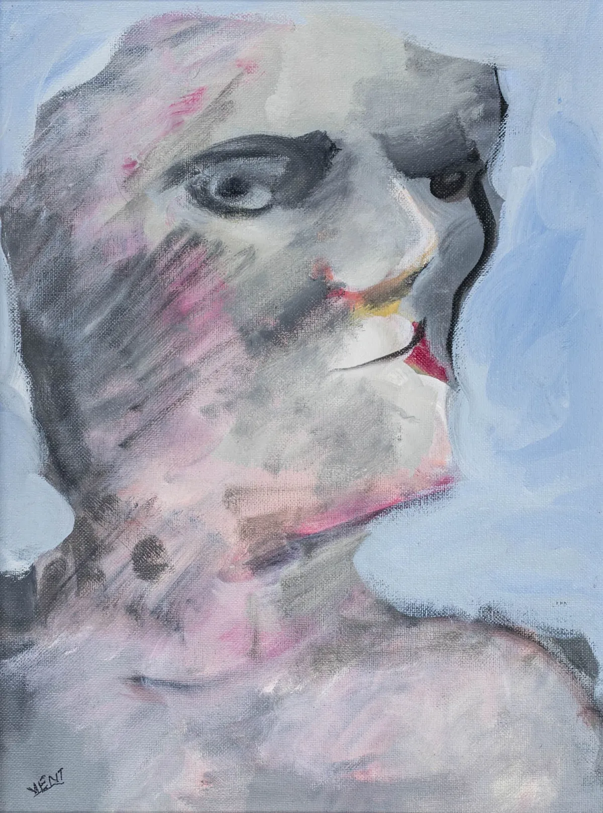 Vent, Hans – Untitled. (Man in three-quarter profile). Oil on canvas. Signed lower left, dated verso. 2014. Size: 40 x 30 cm.