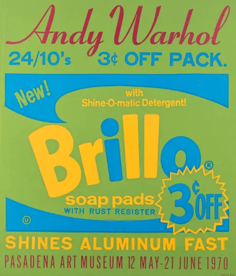 Warhol, Andy – Brillo. Sağlam kağıt üzerine renkli serigrafi. 1970. Yaprak ölçüleri: 76 x 66 cm. Feldmann/Schellmann II.11 - sergi afişi…