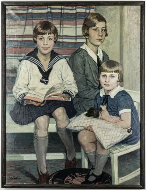 Wolfthorn, Julie – Sœurs. Huile sur toile. Signée en bas à gauche et datée au dos sur le châssis "peint 1929, restauré 1975".