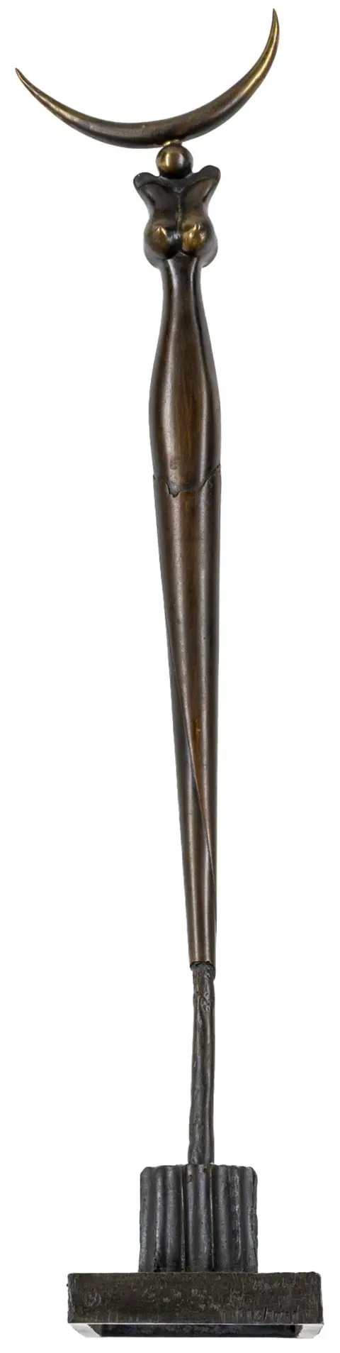 Wunderlich, Paul – Stèle au croissant de lune. Bronze à patine brune, partiellement polie sur socle en marbre foncé. Signée, numérotée et...