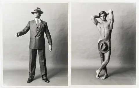 Homoseksualnost – LGBTQ – Kane, Art. Bez naslova. (Dress-off Man). Serija od sedam srebrno-želatinskih otisaka. Vintage. Na poleđini svakoga…