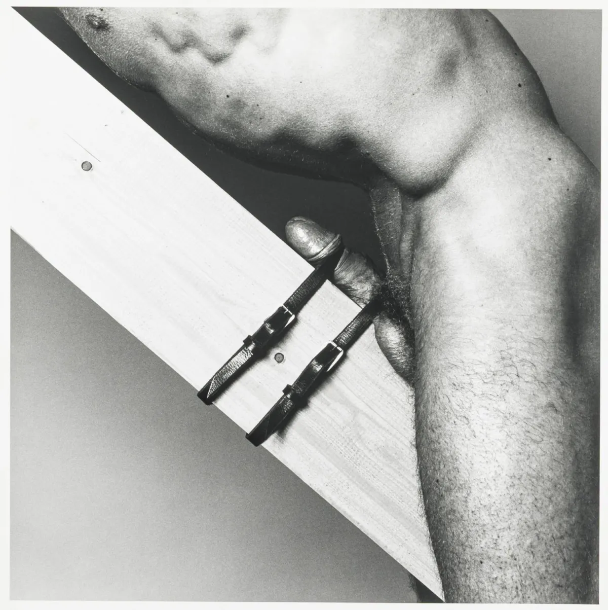 同性恋 - LGBTQ – Manen, Hans van。Strapped - Thys。薄纸板上的银盐明胶照片。Vintage。背面签名、题名、标注日期...