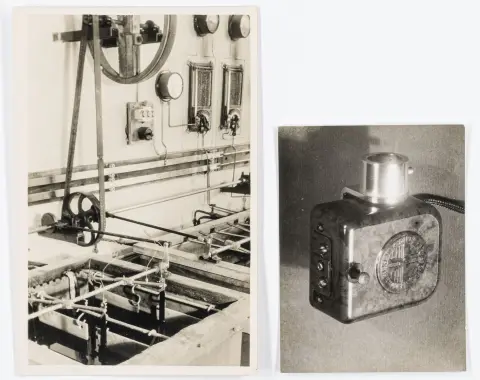 Sudek, Josef – Lampe de poche. Et : Halle de machines. 2 photographies originales. Gélatine argentique. Vintage.