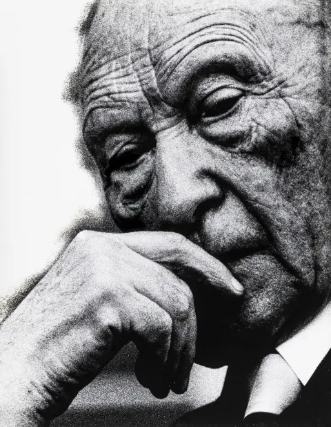 Weisweiler, Hermann – Konrad Adenauer. Tirage au bromure d'argent sur papier Agfa. Verso avec tampon du photographe. 1962. Feuille : 29,5 x 23 cm.