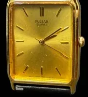 ساعة يد عتيقة "Pulsar" كوارتز، اليابان، مطلية بالذهب، سوار جلدي