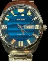 Seiko Recraft Blue herreur - SNKN03, værk går, orig. stållænke, en stift mangler, D 4,2 cm