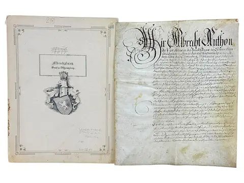 Pergamentdokument fra Albrecht Anton Reichsgraf zu Schwarzburg-Rudolstadt for skredderhåndverket, 1701