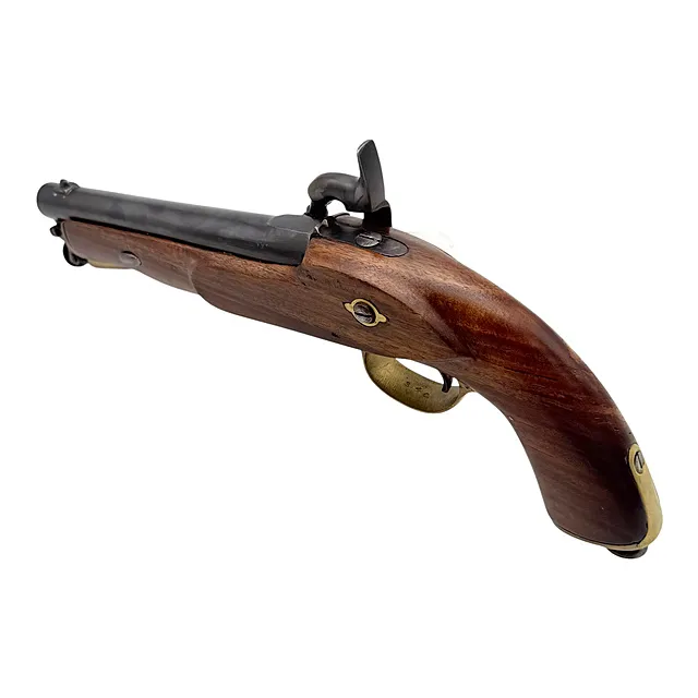 Engelsk kavaleripistol, sannsynligvis replika etter Pattern 1858, med svingkolbe og messingbeslag