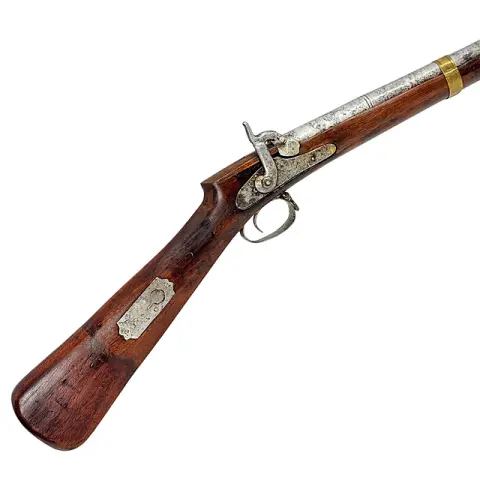 Tyrkisk perkusjonsgevær, militærgevær, fullstokk, fire løpsbånd, stempel «IAC 764», 1800-tallet