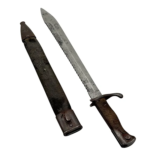 Prusse, baïonnette-scie, sabre-baïonnette 98/05 à dos scié, Gewehrfabrik Erfurt, avec fourreau en cuir