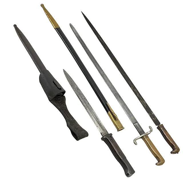 Épée latérale 84/98 Gebr. Heller 1917 avec porte-épée, épée latérale 71 avec fourreau et fragment