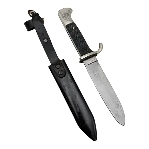 Couteau de route des Jeunesses hitlériennes Heinr. Böker Solingen avec marquage « RZM M7/75 » et fourreau, années 1930