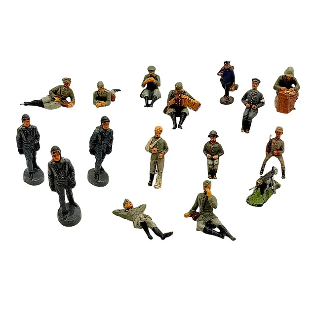 Lot de 15 soldats de masse Elastolin en position de repos avec canon, années 1930/40