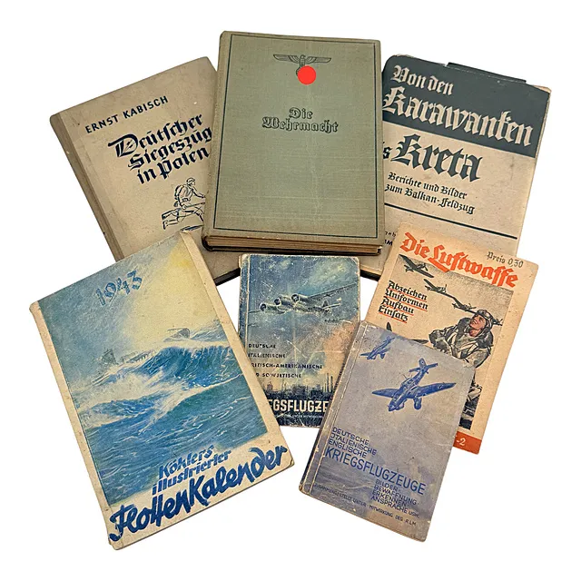 Lote de libros y cuadernillos de la Segunda Guerra Mundial, Wehrmacht, Luftwaffe, aviones de guerra, calendario de flota