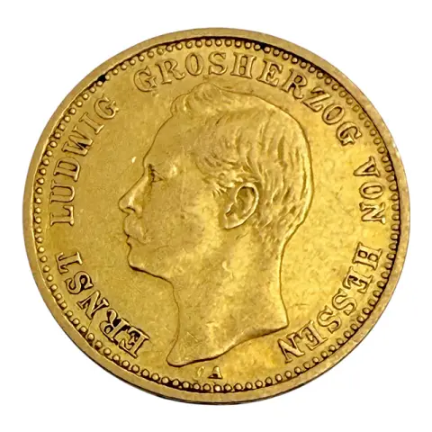 Gullmynt 10 mark 1898 A, storhertug Ernst Ludwig av Hessen, Det tyske keiserrike, riksgullmynt