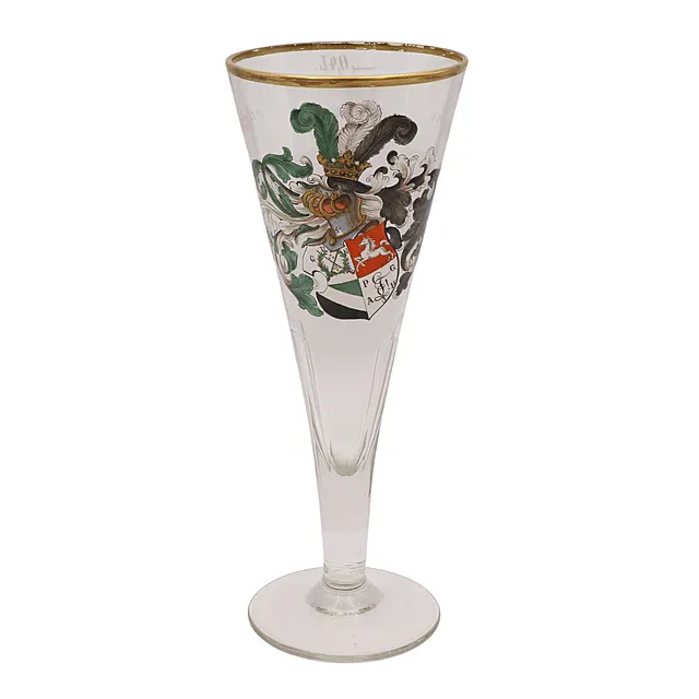 Corps Guestfalia Greifswald 大型 Scheffel 杯，带徽章玻璃和珐琅彩绘，金边，约1900年
