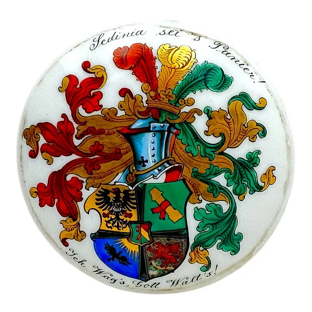 带盖啤酒杯用瓷盘，饰 Schwarzburg 联合会 Sedinia Greifswald 完整徽章，1902年