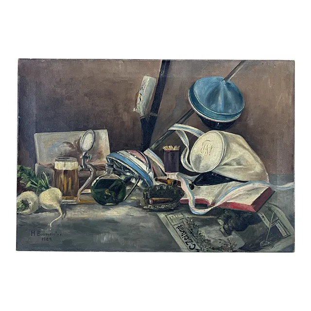 H. Burmeister, stilleven met couleurartikelen van de Landsmannschaft Silesia Greifswald, 1909