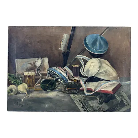 H. Burmeister, stilleven met couleurartikelen van de Landsmannschaft Silesia Greifswald, 1909