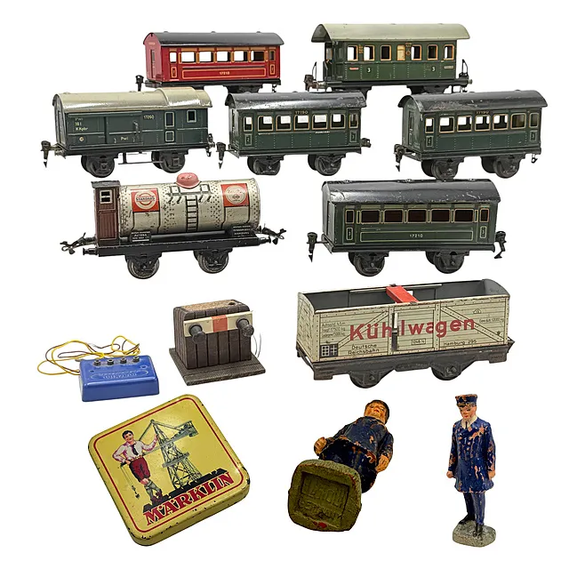 Märklin kolosijek 0 putnički vagoni 17190, 17210, 17270, vagon za prtljagu 17260, cisterna, čuvar Elastolin
