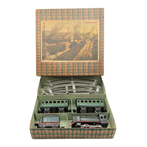 Coffret de train Märklin R 880/19/2, échelle 0, à mécanisme, en emballage d'origine, années 1930