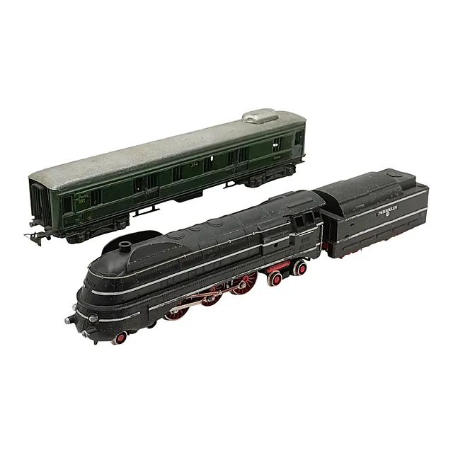 Märklin SK 800 strømlinjet damplokomotiv med tender og bagagevogn, H0, formentlig 1950'erne