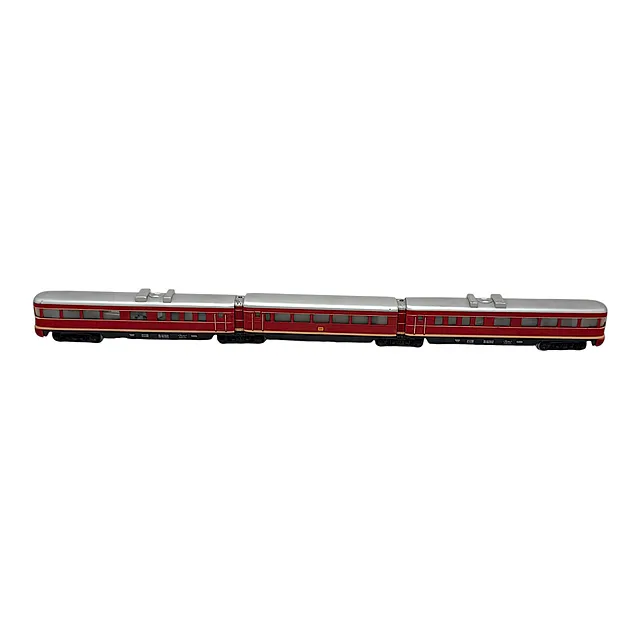 Märklin červená třídílná motorová jednotka se stříbrnou střechou, rozchod H0