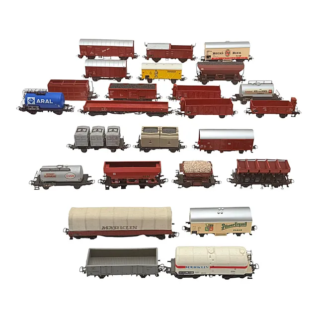 Lotto Märklin di 25 carri merci H0, carri cisterna Aral Esso e carri birra, anni 1950/1960