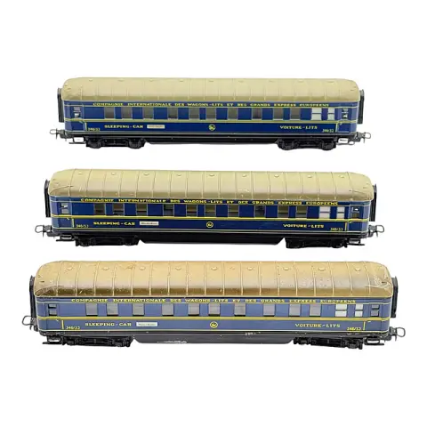 Märklin H0 drie slaapwagens 346/3J CIWL Wagons-Lits, vermoedelijk jaren 1950/1960