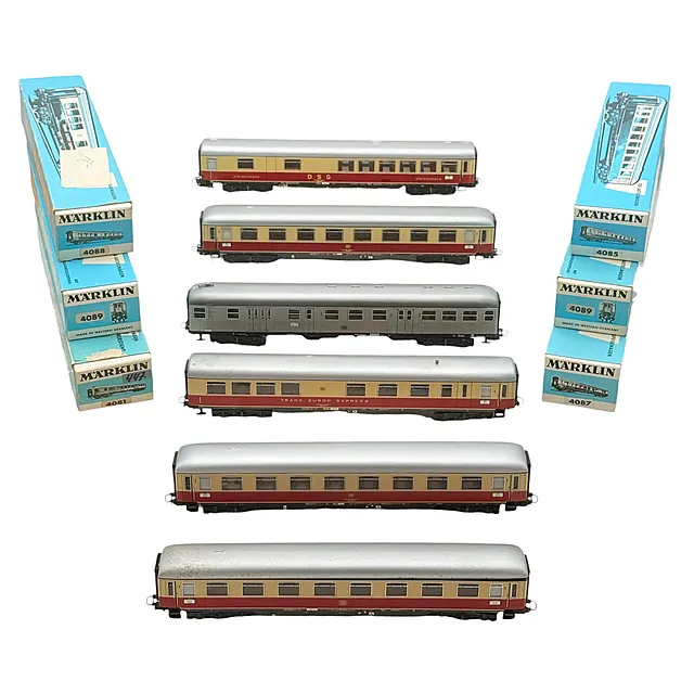 Märklin seis coches de pasajeros 4081/4085/4087/4088/4089 en caja original, H0, años 1960/1970