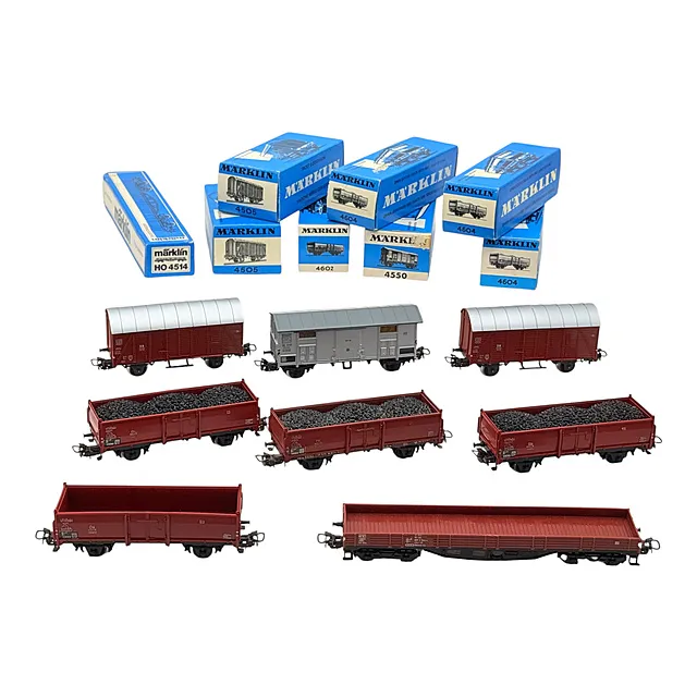 Märklin H0 مجموعة من ثماني عربات شحن 4505 4604 4550 4602 4514، في العبوة الأصلية