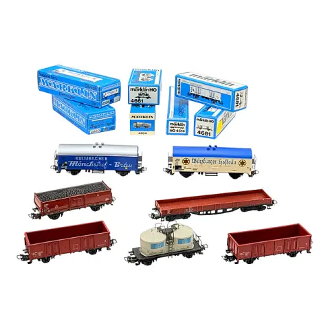 Märklin voie H0 lot de sept wagons de marchandises wagon à bière wagon-citerne 4660 4666 4681, emballage d'origine