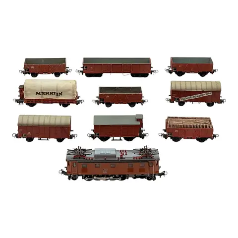 Märklin échelle H0, locomotive électrique 10460 brune avec neuf wagons de marchandises, 3151