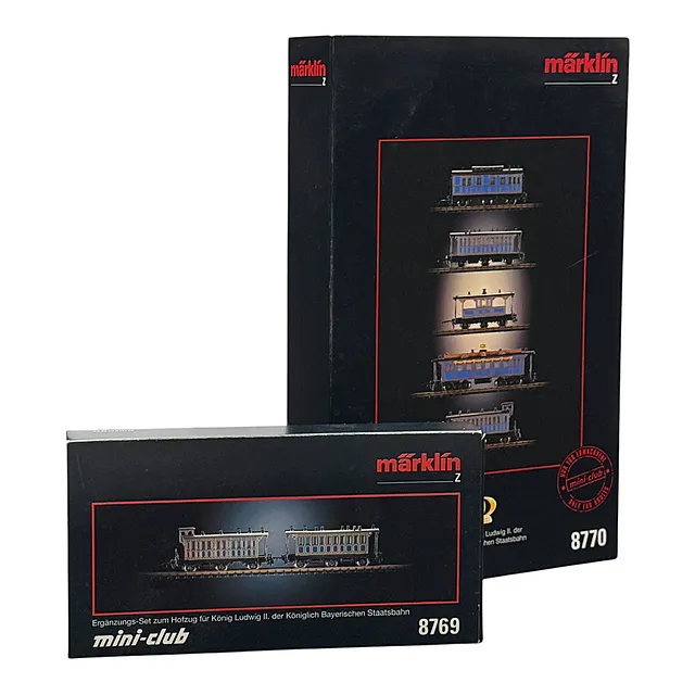 Märklin coffret wagons voie Z 8770 « Train de cour du roi Louis II » et set complémentaire 8769 en laiton