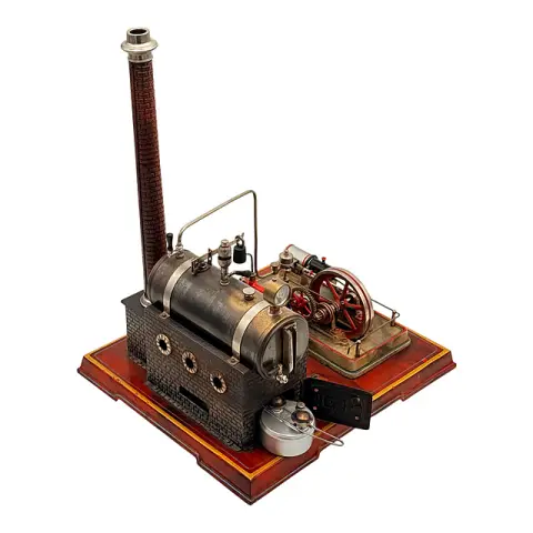 Machine à vapeur Josef Falk Nürnberg avec chaufferie et cheminée amovible, vers 1930