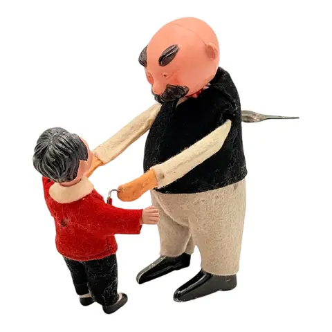 Schuco « Acrobates » « Père et fils », couple d'acrobates, figurines à remonter avec mouvement d'horlogerie et vêtements en feutre