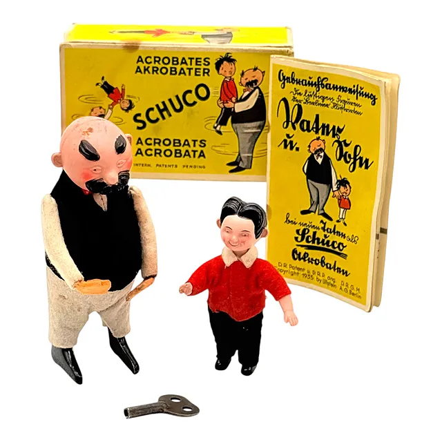 Figure danzanti Schuco «Padre e figlio» secondo e.o.plauen, «Acrobates» con meccanismo a carica e istruzioni nella scatola