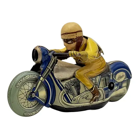 Schuco Mirakomot 1012 motocycliste avec mouvement réversible, jouet en tôle