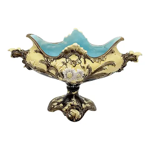 Jardinière en majolique Julius Greiner de style historiciste, glaçure colorée avec décor doré